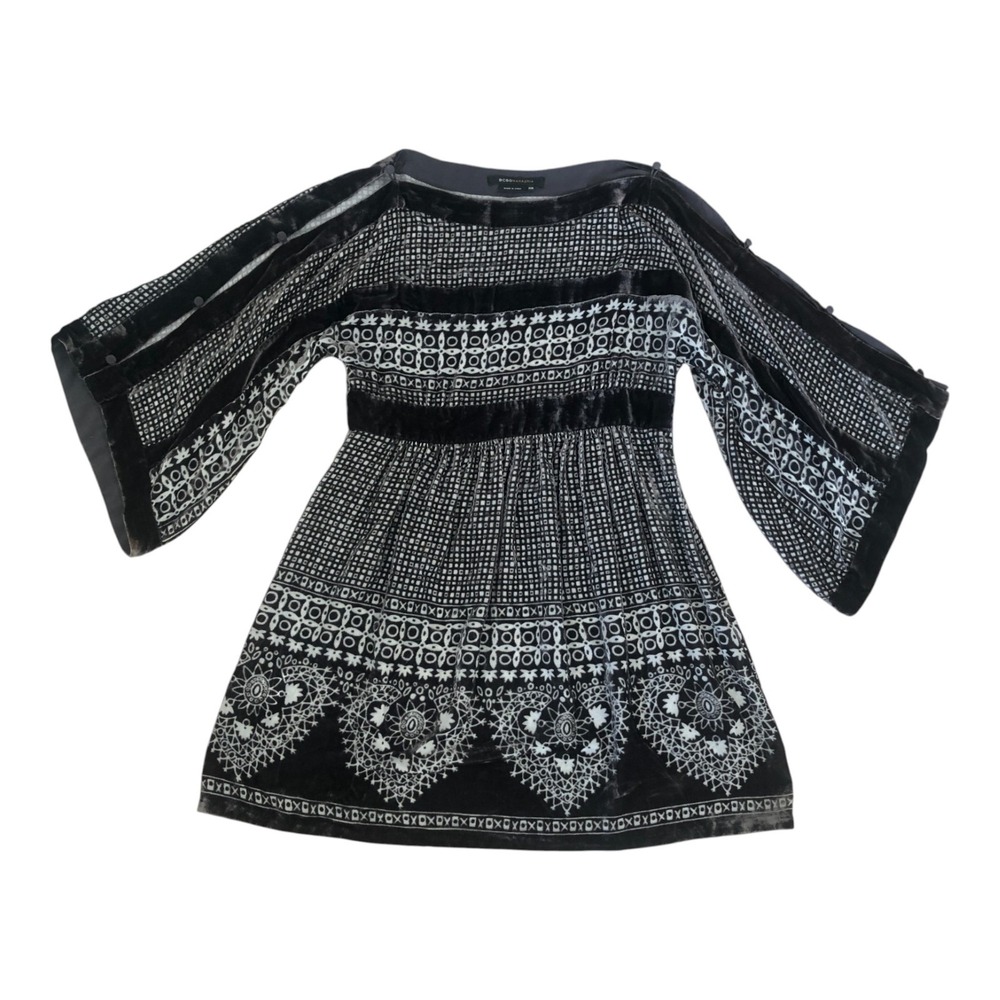 BCBG Max Azria Burnout Velvet Whimsigoth Goth Rayon Silk Dress Sz XXS